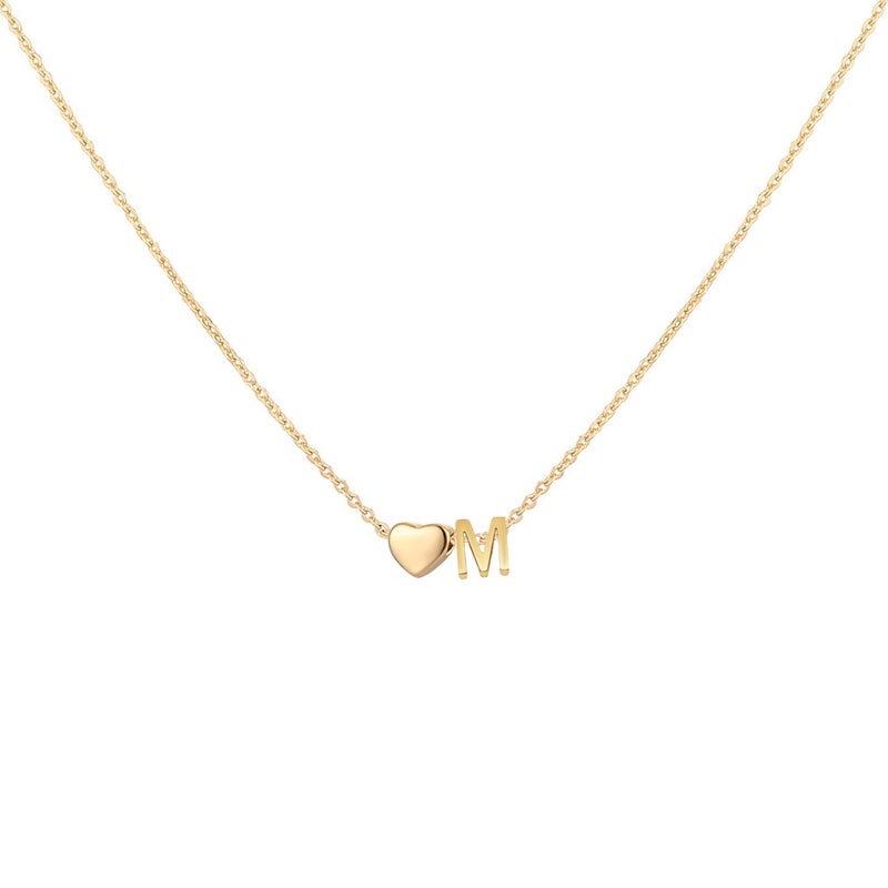 Glimmerst 18K Gold Plated Stainless Steel Initial Heart Necklace - Women's Personalized Monogram Name Necklace - Minimalist Tiny Heart Letter M Pendant - 17.7 Inch Chain for Loved Ones - Image 1